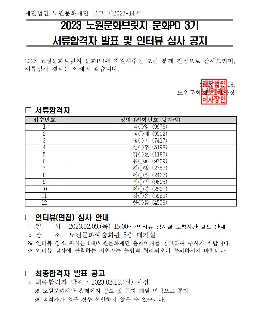 4. 문화PD 3기 추가 모집 서류심사 선정결과 공고문001.jpg
