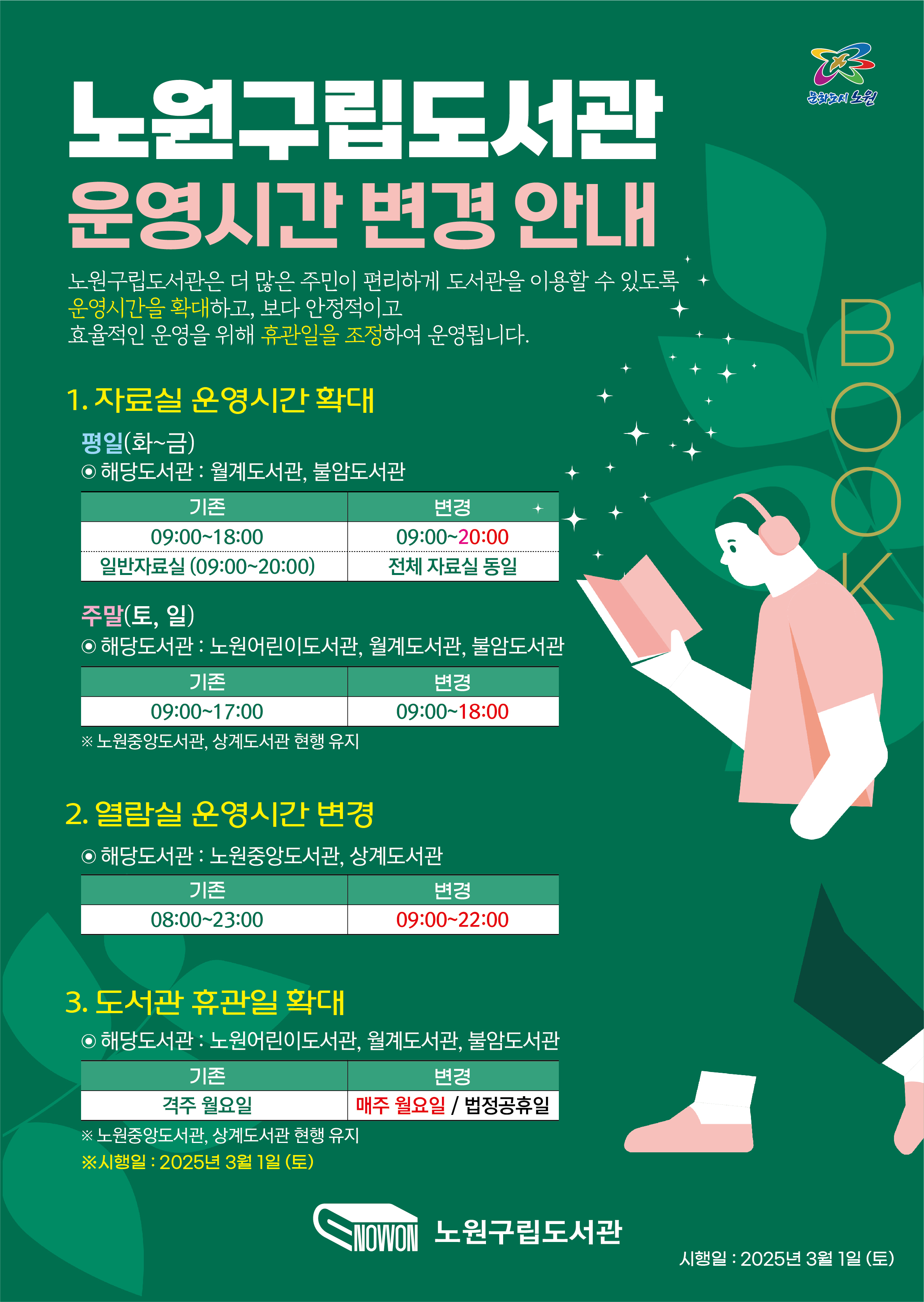 [붙임] 노원구립도서관 운영시간 변경 포스터.jpg
