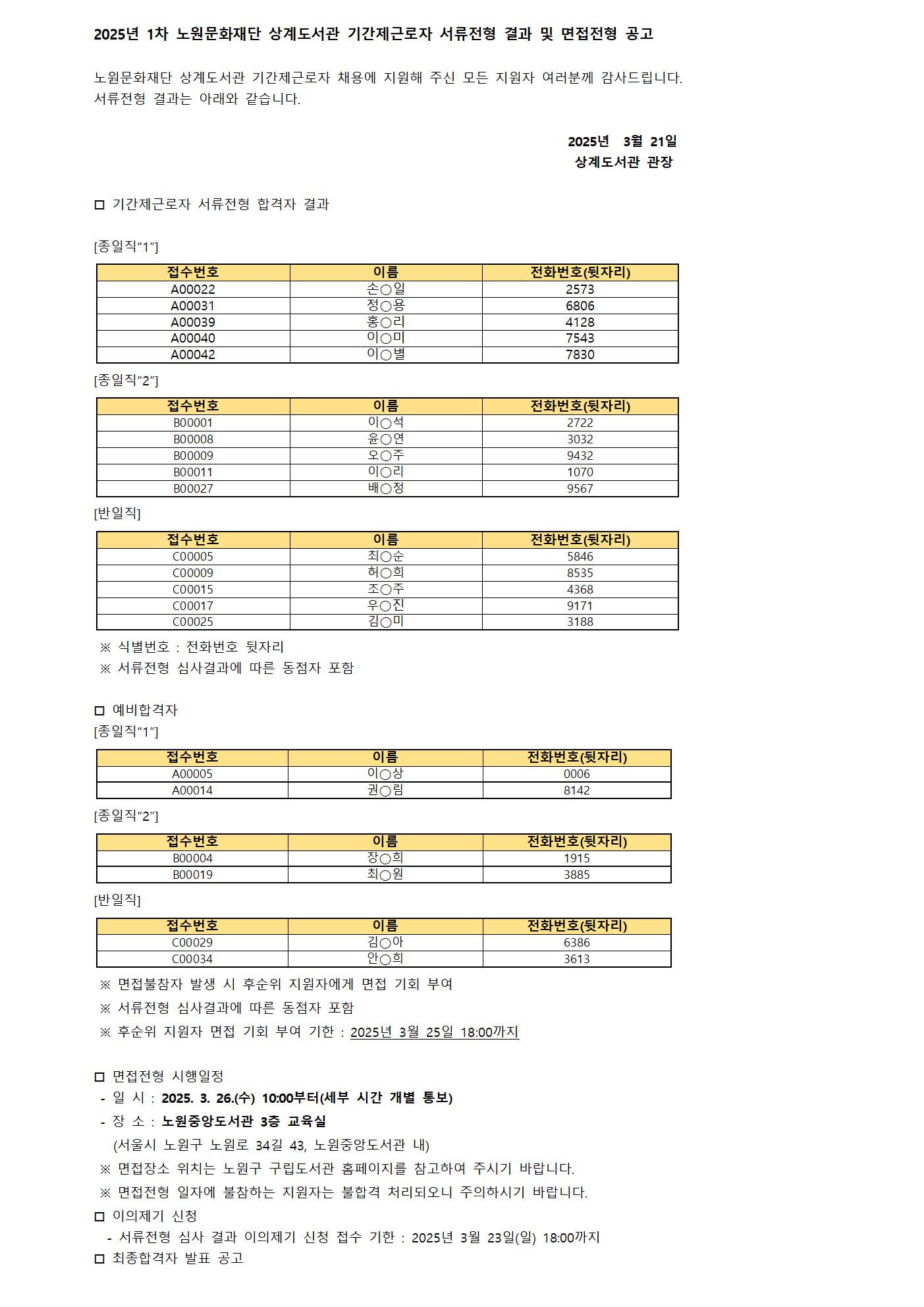2025년 1차 노원문화재단 상계도서관 기간제근로자 서류전형 결과 및 면접전형 공고001.jpg