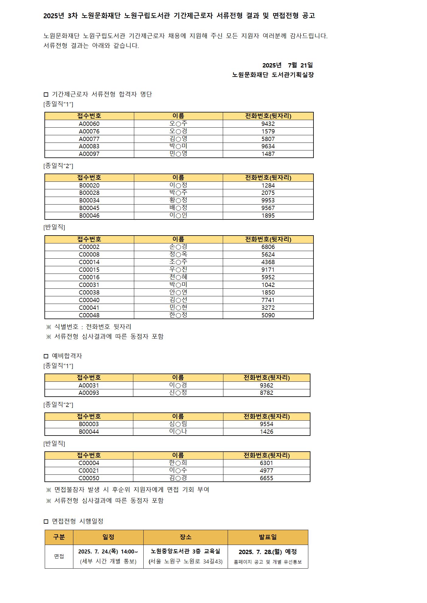 2025년 3차 노원문화재단 노원구립도서관 기간제근로자 서류전형 결과 및 면접전형 공고001.jpg