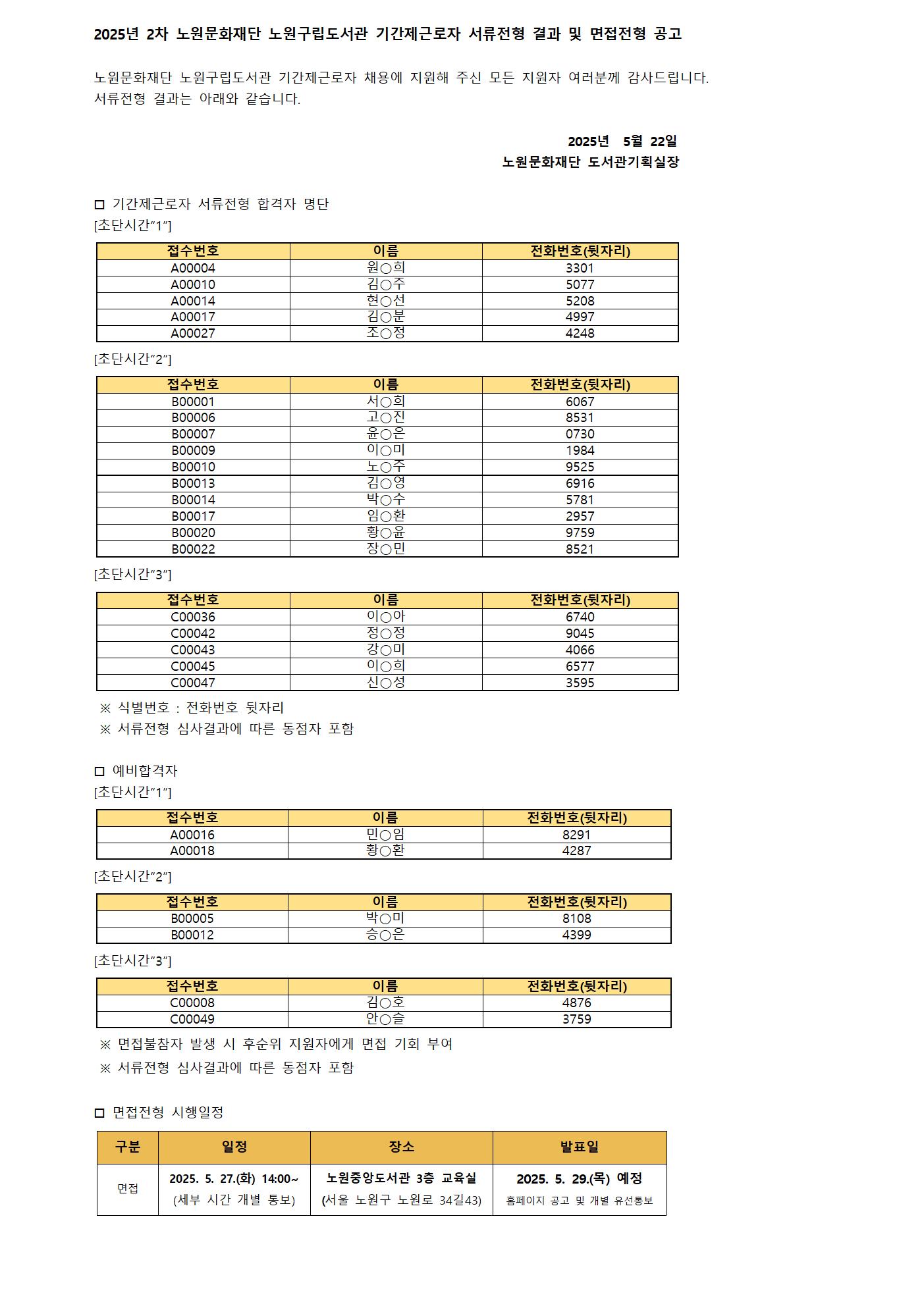2025년 2차 노원문화재단 노원구립도서관 기간제근로자 서류전형 결과 및 면접전형 공고001.jpg